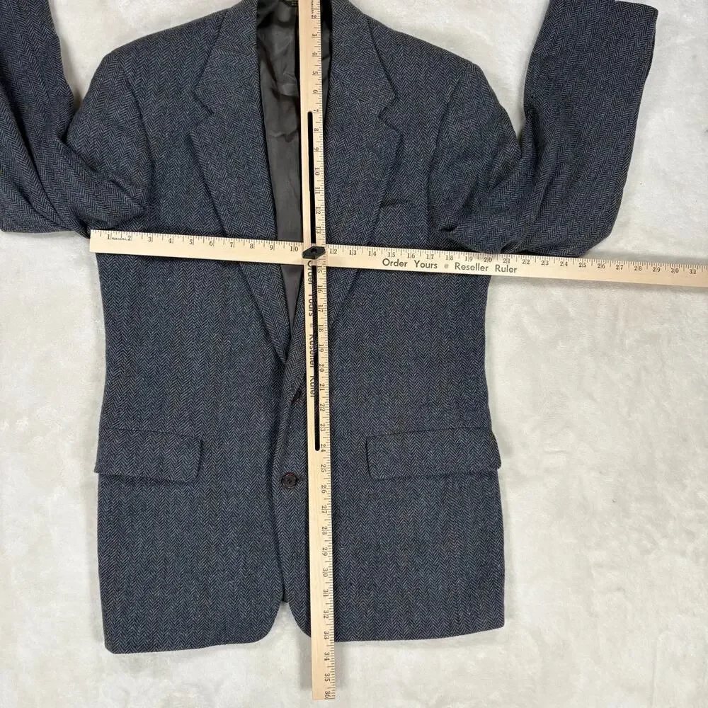 College Town Clothes Mens Wool Blazer Gray Herringbone Plaid Sport Coat Vintage